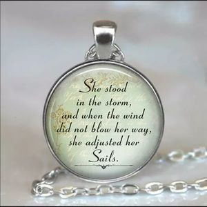 Stood in the Storm Quote Cabochon Glass Necklace